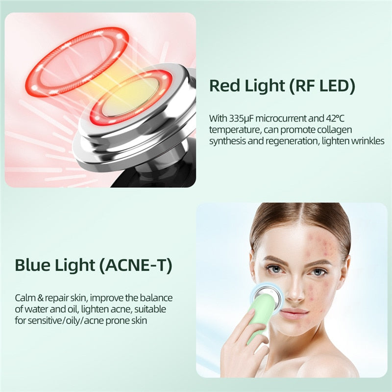 CkeyiN EMS Light Therapy Beauty Machine Facial Massager + Ultrasonic Skin Scrubber + Blackhead Remover + Nano Spray Face Steamer