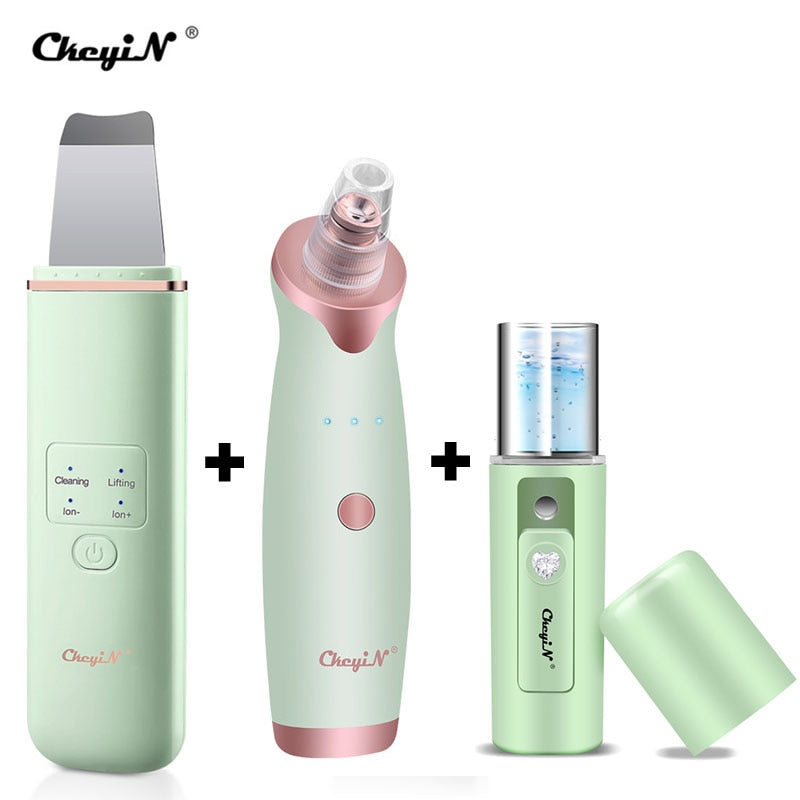 CkeyiN EMS Light Therapy Beauty Machine Facial Massager + Ultrasonic Skin Scrubber + Blackhead Remover + Nano Spray Face Steamer