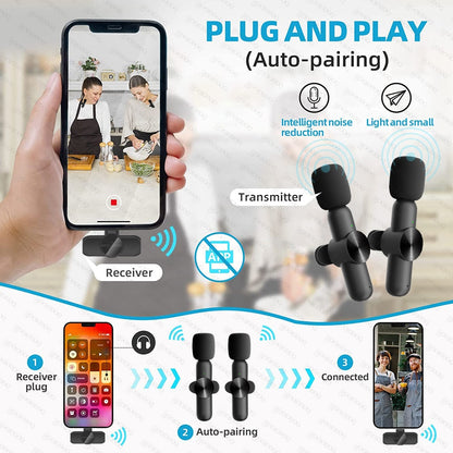 Wireless Lavalier Microphone Portable Audio Video Recording Mini Mic for iPhone Android Live Broadcast Gaming Phone Microfonoe