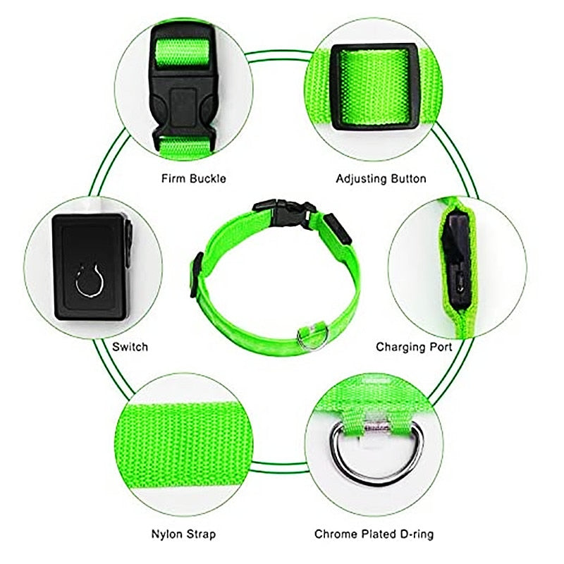 LED Glowing Collar Adjustable Flashing Rechargeable Luminous Collar Night Anti-Lost for