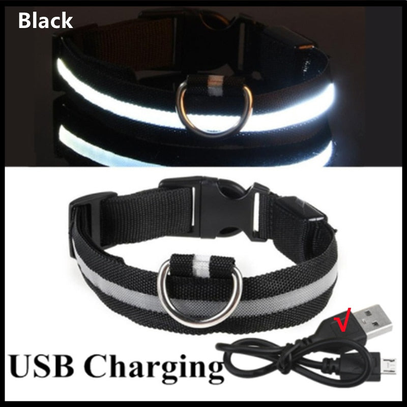 LED Glowing Collar Adjustable Flashing Rechargeable Luminous Collar Night Anti-Lost for