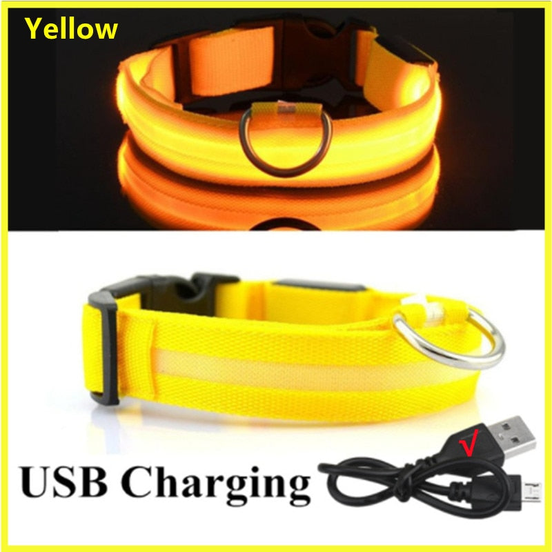 LED Glowing Collar Adjustable Flashing Rechargeable Luminous Collar Night Anti-Lost for