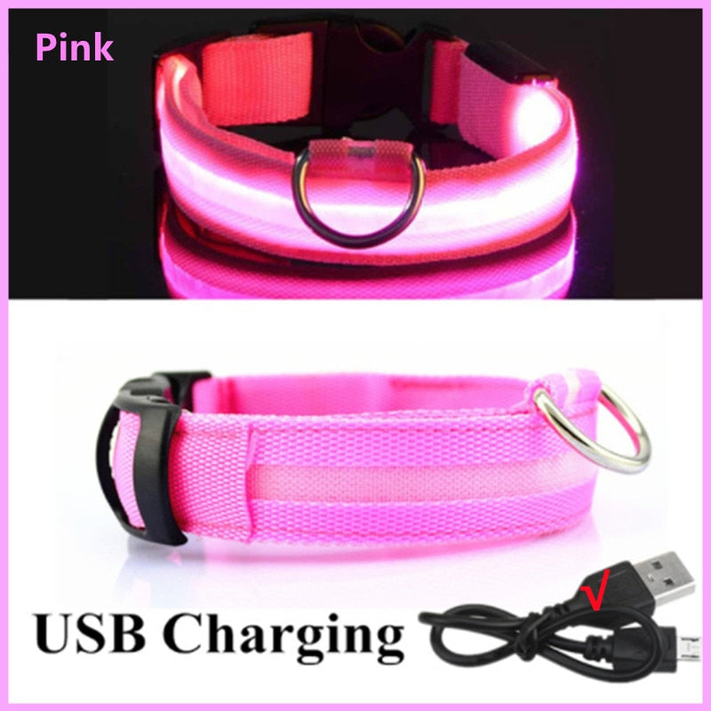 LED Glowing Collar Adjustable Flashing Rechargeable Luminous Collar Night Anti-Lost for